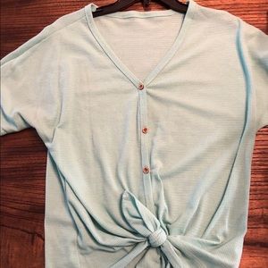 Aqua button down tie up shirt